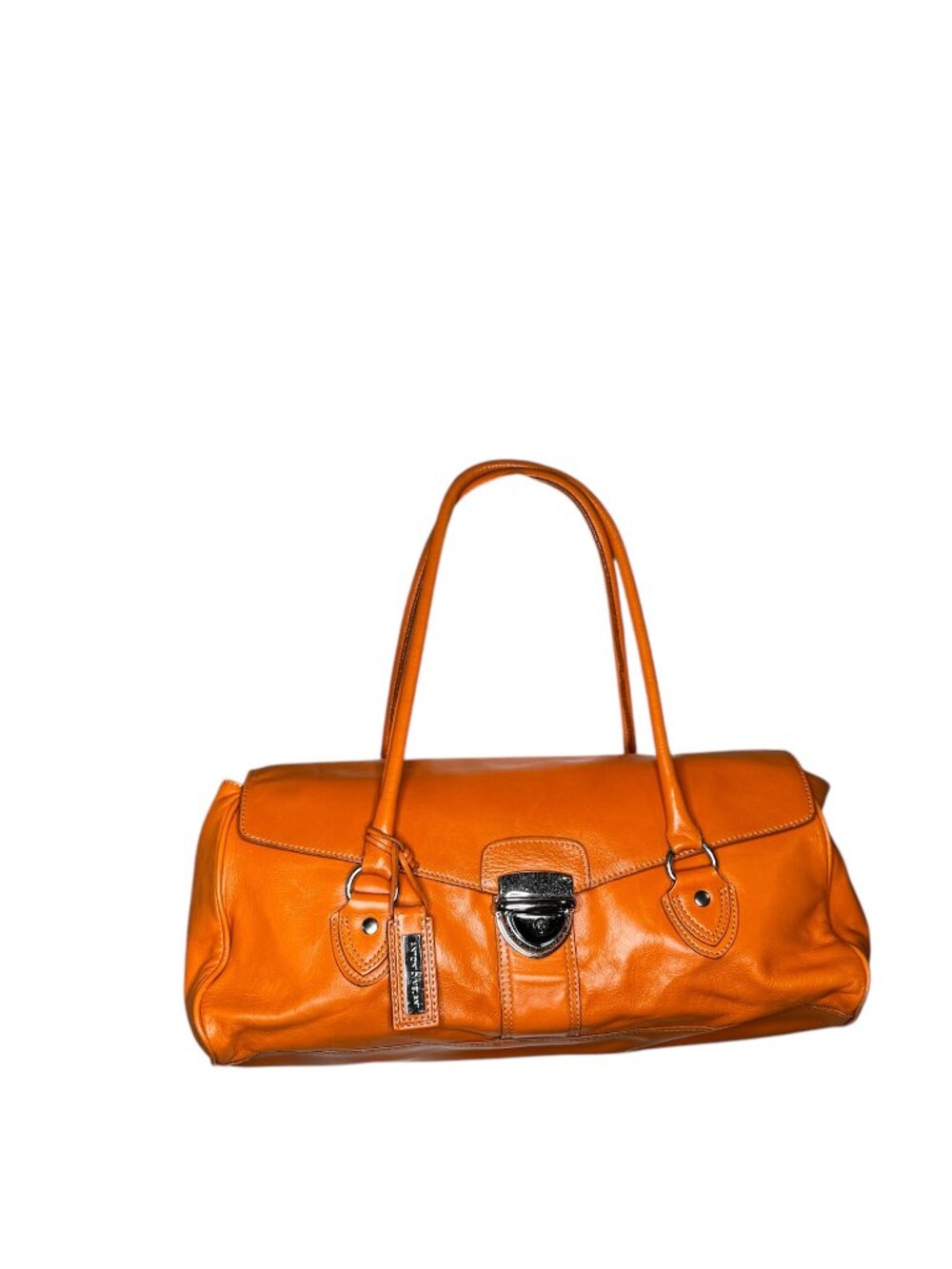 Antonio Melani Burnt Orange Leather Satchel Silver Lock Closure